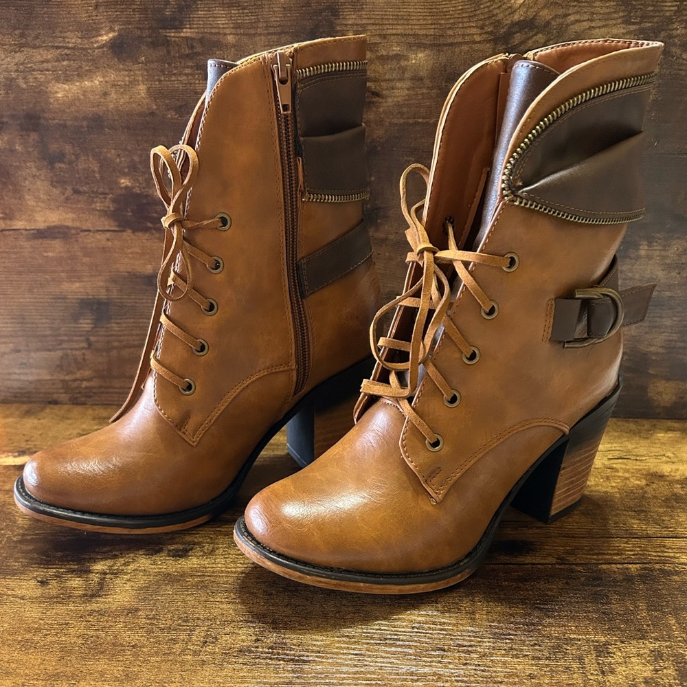 Kelly and Katie 2 Tone Camel and Dark Brown Boots Size 7